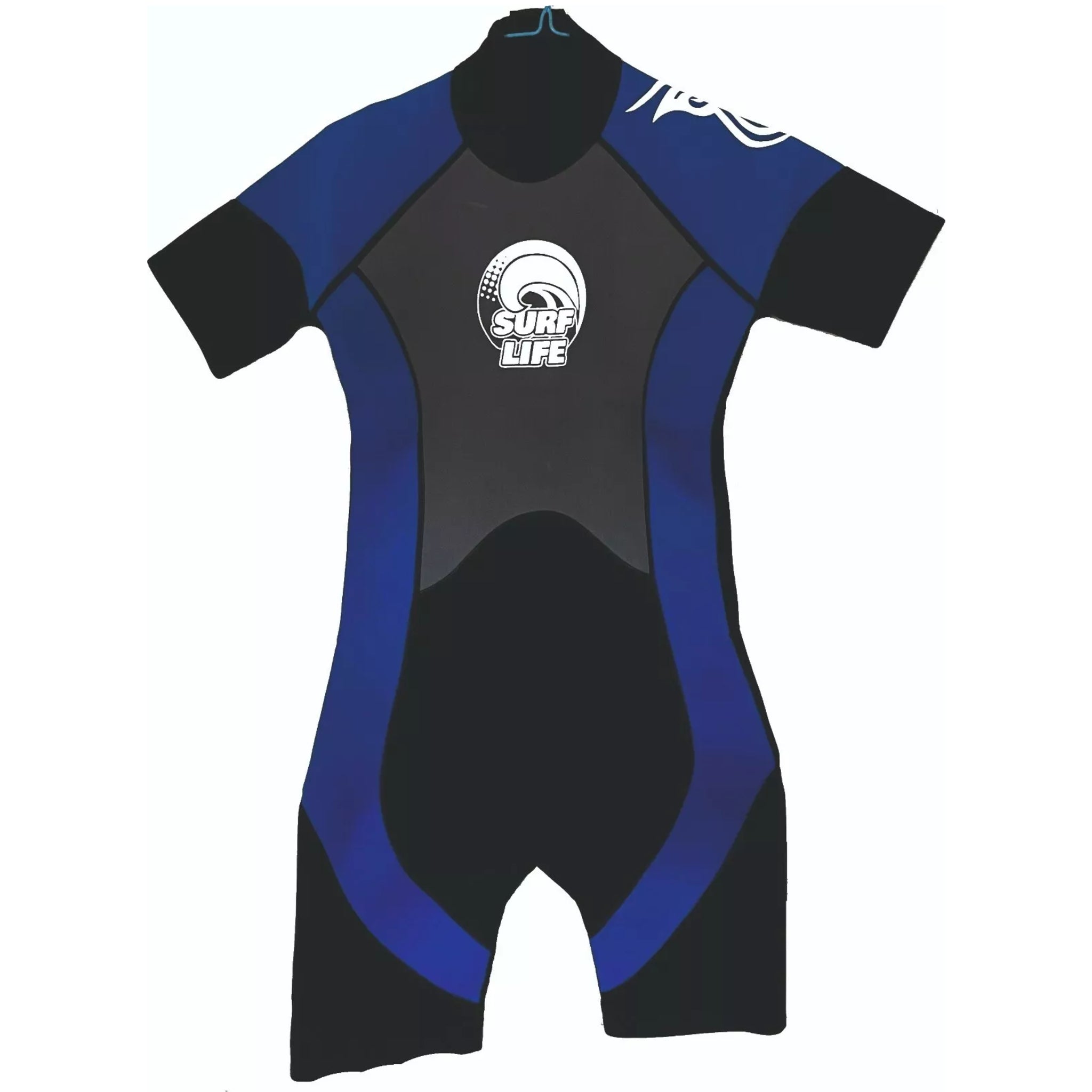 Unisex adult short sleeve wetsuit in black and blue with Surf Life logo – neoprene surf suit for men and women